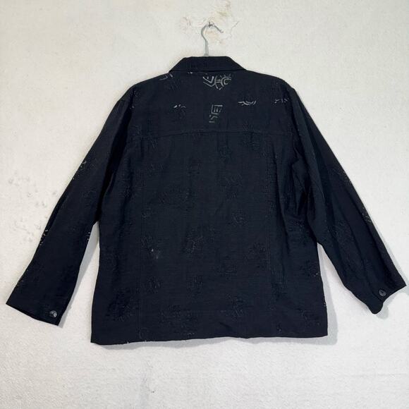 Chico’s Black Burnout Primal Print Textured Button-Up Boxy Shirt Large 90s VTG - Picture 4 of 7